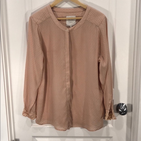 Salmon pink, long sleeved, button-down blouse - Picture 1 of 8